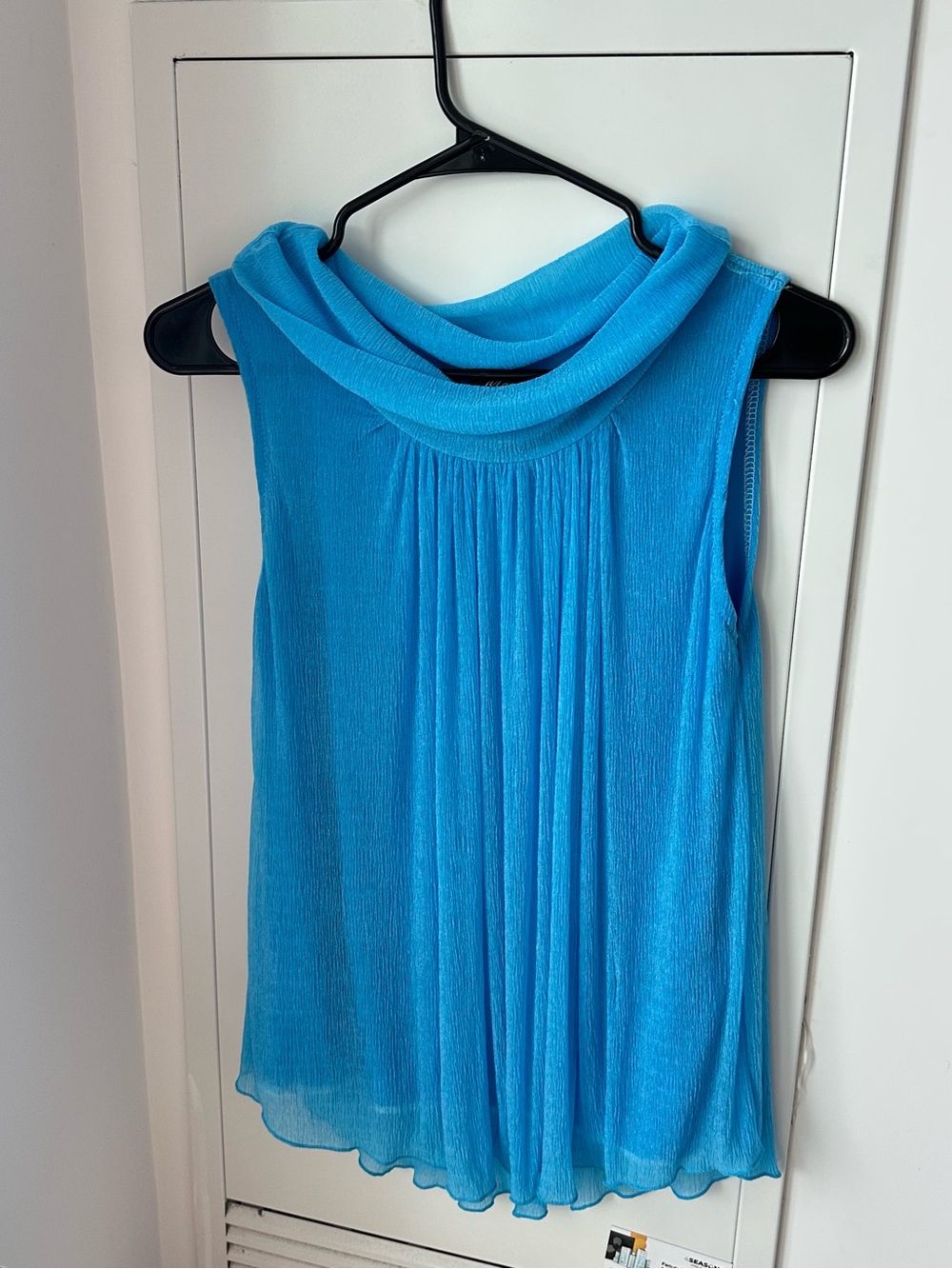 Maccire 2000s Bright Blue Cowl Neck Flowy Top Y2K